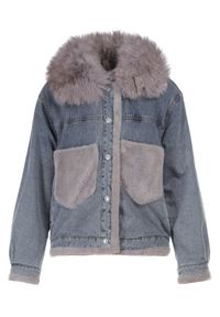 Born2be - Niebieska Kurtka Daeigina. Okazja: na co dzień. Kolor: niebieski. Materiał: materiał, jeans, futro. Długość rękawa: długi rękaw. Długość: długie. Styl: casual