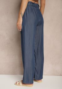 Renee - Granatowe Spodnie z Bawełny High Waist z Gumką i Wiązaniem w Talii Lisadriela. Okazja: na co dzień. Stan: podwyższony. Kolor: niebieski. Materiał: bawełna. Sezon: lato, wiosna. Styl: elegancki, casual #5