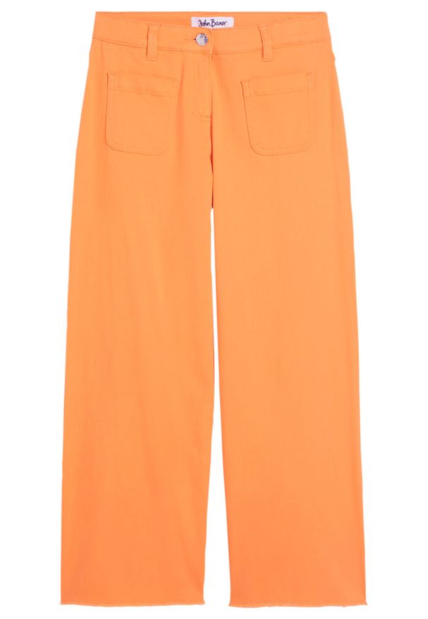 bonprix - Spodnie twillowe dziewczęce z szerokimi nogawkami. Kolor: pomarańczowy