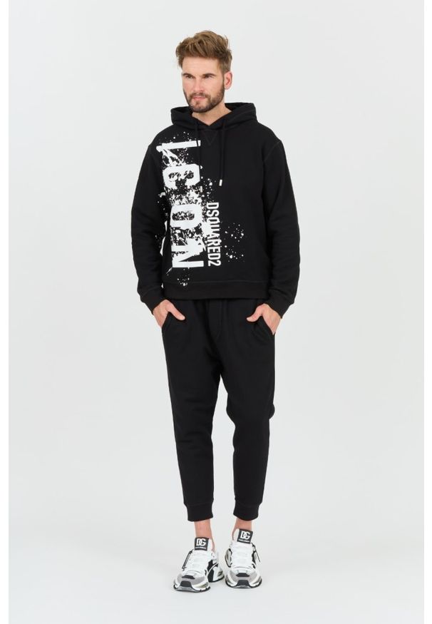 DSQUARED2 Czarna męska bluza z kapturem Icon Splash Cool Fit Hoodie, Rozmiar XXL. Typ kołnierza: kaptur. Kolor: czarny