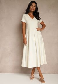 Renee - Jasnobeżowa Casualowa Sukienka z Bawełną Zeredira. Okazja: na co dzień. Kolor: beżowy. Materiał: bawełna. Styl: casual #1