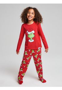 Sinsay - Bawełniana piżama dwuczęściowa z nadrukiem Grinch - czerwony. Kolor: czerwony. Materiał: bawełna. Wzór: nadruk #1