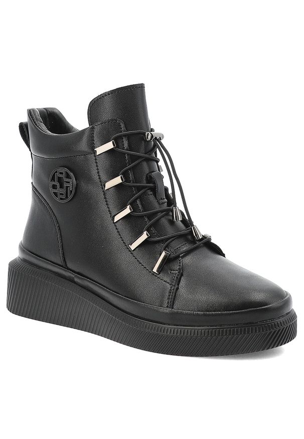 Czarne Botki Filippo Modne Buty Damskie. Zapięcie: sznurówki. Kolor: czarny. Materiał: jeans. Szerokość cholewki: normalna. Wzór: aplikacja. Styl: sportowy, elegancki