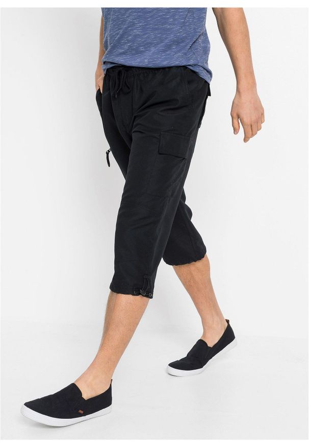 bonprix - Spodnie 3/4 z mikrofazy, w wygodnym fasonie, Regular Fit. Stan: obniżony. Kolor: czarny