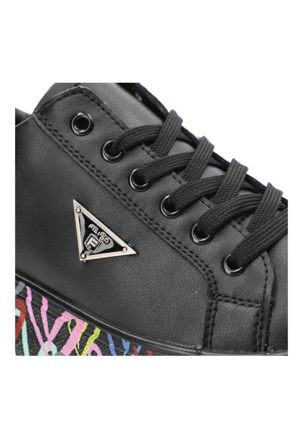 Czarne Sneakersy Filippo Modne Skórzane Buty Damskie. Kolor: czarny. Materiał: skóra. Szerokość cholewki: normalna. Obcas: na obcasie. Wysokość obcasa: średni