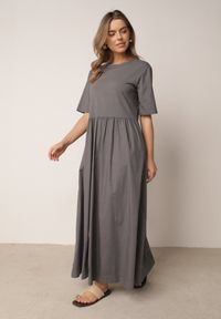 Born2be - Szara Rozkloszowana Sukienka o Luźnym Kroju z Bawełny z Kieszeniami Leucena. Okazja: do pracy, na co dzień. Kolor: szary. Materiał: bawełna. Sezon: lato. Typ sukienki: proste, rozkloszowane. Styl: elegancki, casual #5