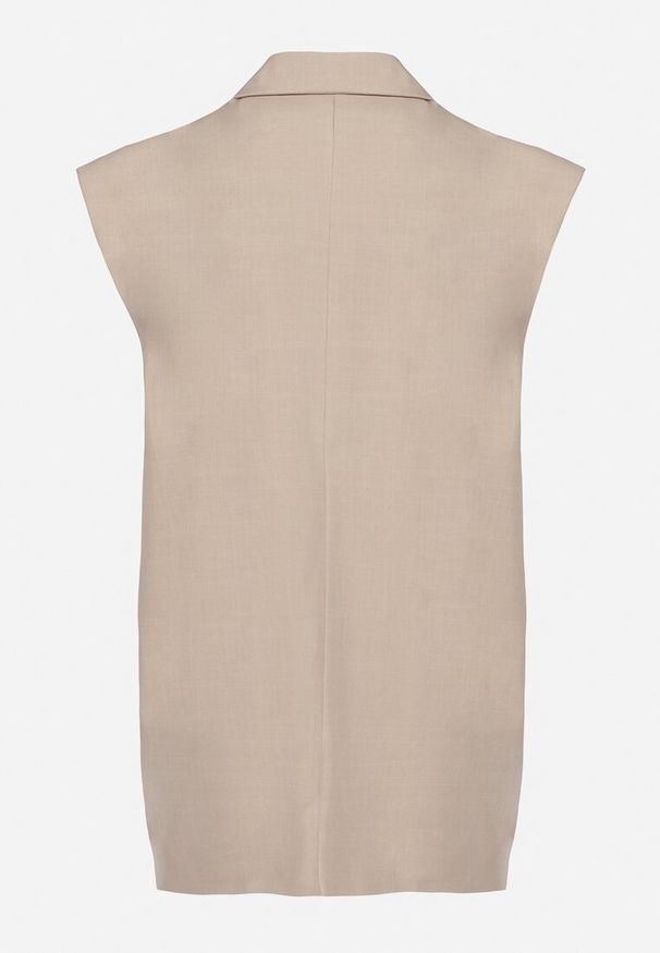 Born2be - Beżowa Kamizelka Garniturowa z Usztywnionymi Ramionami Ellavessa. Okazja: na co dzień. Kolor: beżowy. Materiał: jeans. Styl: casual, elegancki