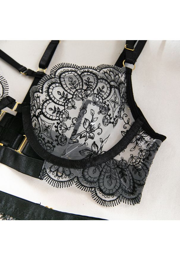 Intica - Koronkowy komplet bielizny z regulowanymi ramiączkami Asiya. Kolor: czarny. Materiał: koronka. Wzór: koronka