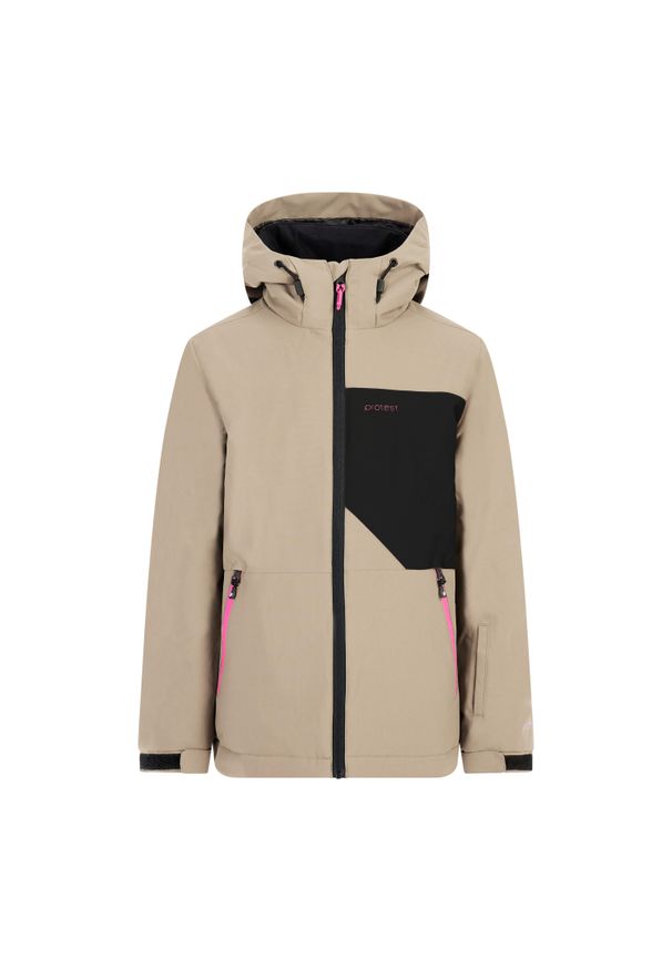 Dziewczęca kurtka narciarska Protest Noortje. Kolor: beżowy, wielokolorowy, brązowy. Sezon: zima. Sport: narciarstwo