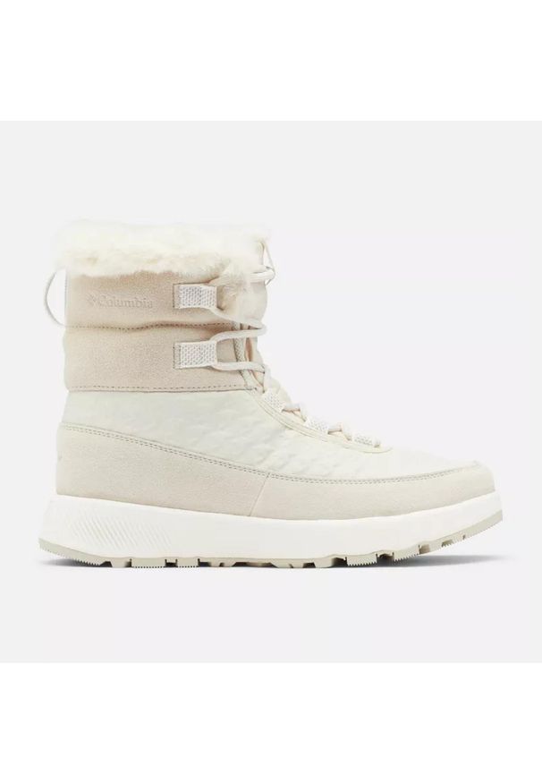 columbia - Buty do chodzenia damskie Columbia Slopeside Peak Luxe. Wysokość cholewki: za kostkę. Zapięcie: sznurówki. Kolor: beżowy. Materiał: skóra, syntetyk, materiał. Szerokość cholewki: normalna. Sezon: zima