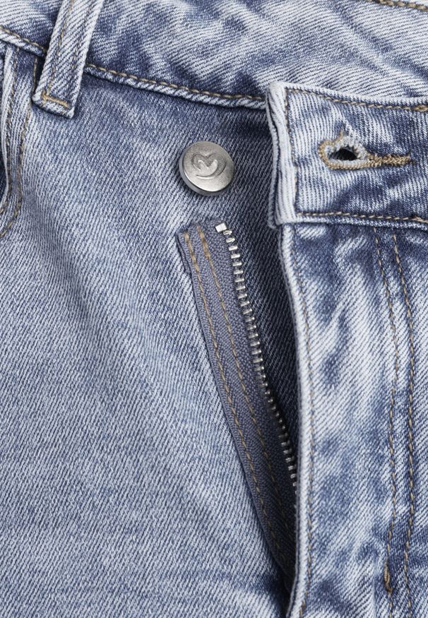 Born2be - Niebieska Jeansowa Spódnica z Bawełną Wysokim Stanem i Rozcięciem na Nogę Vikinori. Okazja: na co dzień, do pracy. Stan: podwyższony. Kolor: niebieski. Materiał: jeans, bawełna. Styl: casual, klasyczny