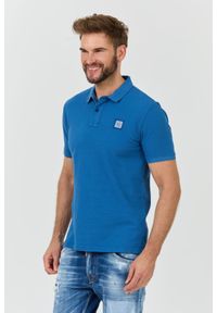 Guess - GUESS Niebieskie męskie polo Washed, Rozmiar XXL. Typ kołnierza: polo. Kolor: niebieski