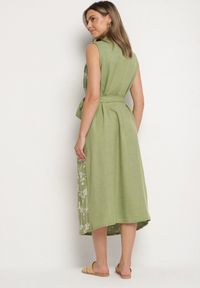 Born2be - Zielona Sukienka Bez Rękawów o Koszulowym Kroju z Paskiem Zdobiona Haftem Fodarela. Okazja: na co dzień. Kolor: zielony. Długość rękawa: bez rękawów. Wzór: aplikacja, haft. Sezon: lato. Typ sukienki: koszulowe. Styl: klasyczny, casual, elegancki #7
