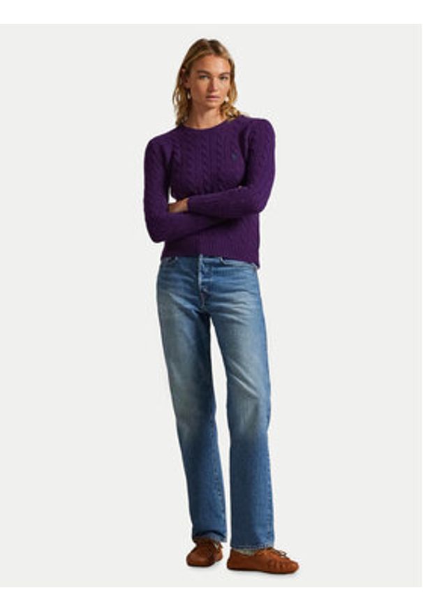 Polo Ralph Lauren Sweter 211971865011 Fioletowy Slim Fit. Typ kołnierza: polo. Kolor: fioletowy. Materiał: wełna