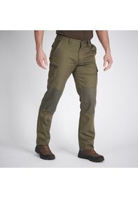 SOLOGNAC - Spodnie myśliwskie Solognac Steppe 300 wytrzymałe. Kolor: brązowy, zielony, wielokolorowy. Materiał: poliester, tkanina, bawełna #1