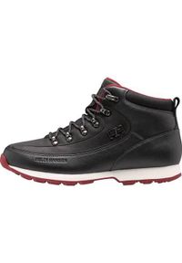 Buty do chodzenia męskie Helly Hansen The Forester. Wysokość cholewki: za kostkę. Zapięcie: sznurówki. Kolor: czarny. Materiał: guma, skóra, tkanina, materiał, syntetyk. Szerokość cholewki: normalna. Sport: turystyka piesza