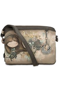 Szara Stylowa Listonoszka Damska Anekke Trzy Komory. Kolor: szary. Wzór: napisy. Dodatki: z breloczkiem. Styl: elegancki. Rodzaj torebki: na ramię #10