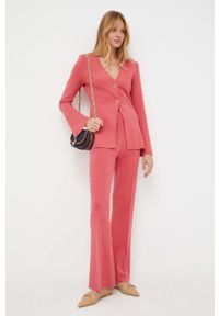 TwinSet - Twinset spodnie damskie kolor różowy dzwony high waist. Stan: podwyższony. Kolor: różowy. Materiał: dzianina #1