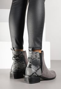 Renee - Szare Botki w Stylu Sztybletów z Metaliczną Aplikacją Verinette. Okazja: na co dzień. Zapięcie: zamek. Kolor: szary. Materiał: jeans. Wzór: aplikacja. Obcas: na słupku. Styl: wizytowy, casual, elegancki #5