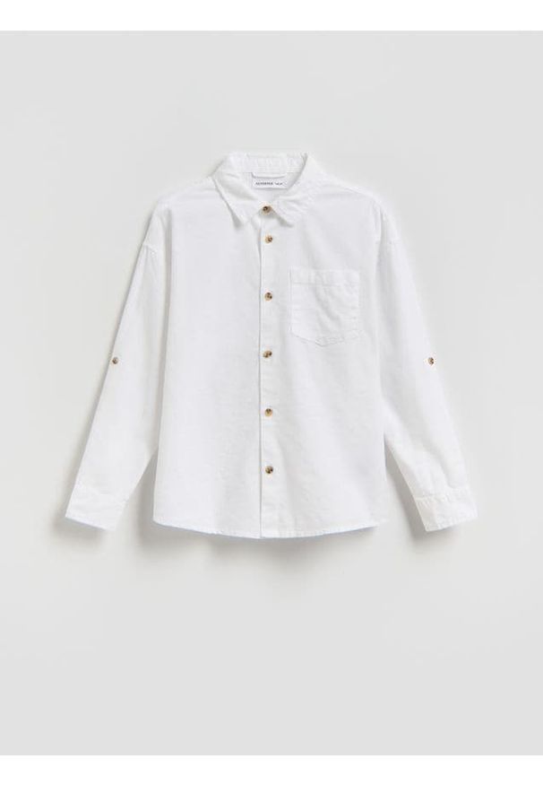 Reserved - Bawełniana koszula z lnem - biały. Kolor: biały. Materiał: bawełna, len
