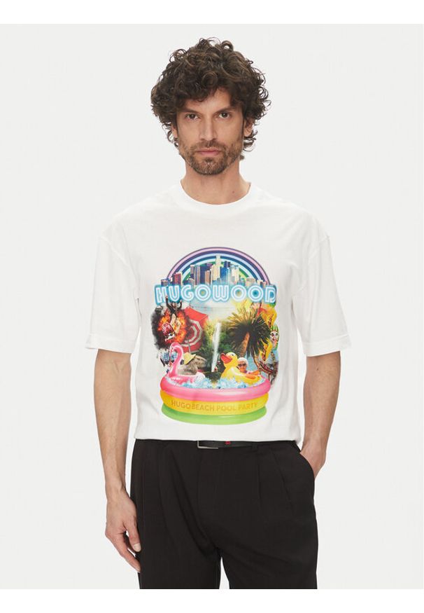 Hugo - HUGO T-Shirt Duwood 50538512 Biały Relaxed Fit. Kolor: biały. Materiał: bawełna
