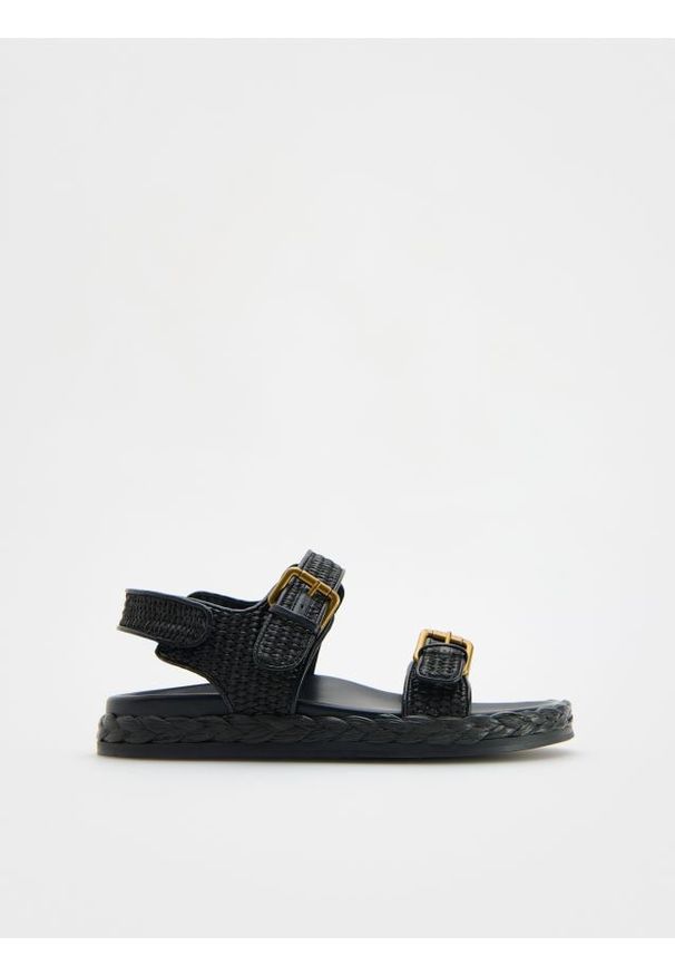 Reserved - Sandały z klamrami - czarny. Zapięcie: klamry. Kolor: czarny. Materiał: materiał. Styl: klasyczny