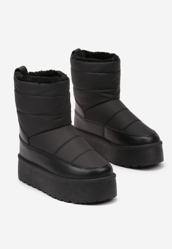 Born2be - Czarne Pikowane Śniegowce Vices na Grubej Podeszwie Inoriah. Kolor: czarny. Materiał: jeans. Styl: klasyczny, elegancki