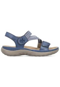 Komfortowe sandały damskie na rzepy niebieskie Rieker 64870-14. Zapięcie: rzepy. Kolor: niebieski
