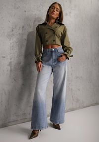 Renee - Niebieskie Jeansy Szerokie z Wytarciami High Waist Calale. Stan: podwyższony. Kolor: niebieski #3