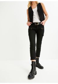 bonprix - Spodnie bojówki z elastycznego materiału z bawełną. Kolor: czarny. Materiał: bawełna, materiał #1