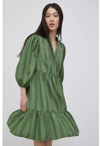 Vila sukienka kolor zielony mini rozkloszowana. Kolor: zielony. Materiał: tkanina. Typ sukienki: rozkloszowane. Długość: mini