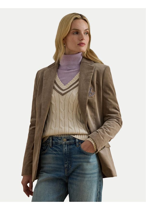Lauren Ralph Lauren - LAUREN RALPH LAUREN Marynarka 200956574003 Beżowy Regular Fit. Kolor: beżowy. Materiał: bawełna
