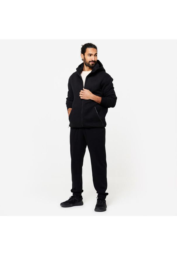DOMYOS - Bluza na zamek z kapturem męska Nyamba Gym & Pilates 520. Typ kołnierza: kaptur. Kolor: niebieski. Materiał: włókno, tkanina, elastan, prążkowany, bawełna, materiał, poliester. Sport: joga i pilates