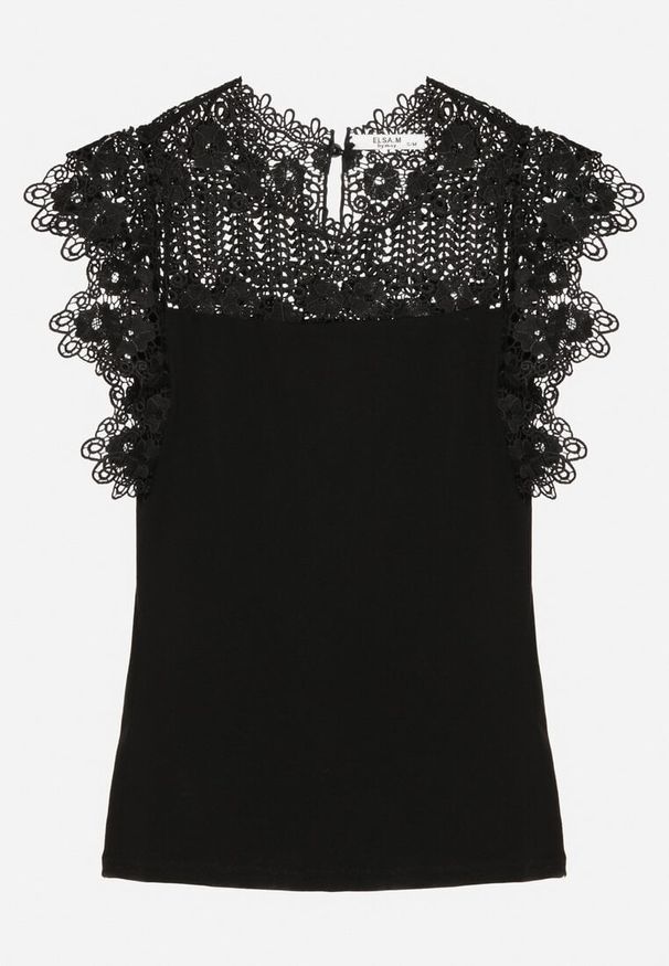 Born2be - Czarna Bawełniana Bluzka z Koronkową Górą Desalwen. Okazja: na co dzień. Kolor: czarny. Materiał: bawełna, koronka. Wzór: aplikacja, koronka. Styl: casual, klasyczny