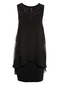 Sukienka z dżerseju i szyfonu bonprix czarny. Kolor: czarny. Materiał: szyfon, jersey. Styl: elegancki #1