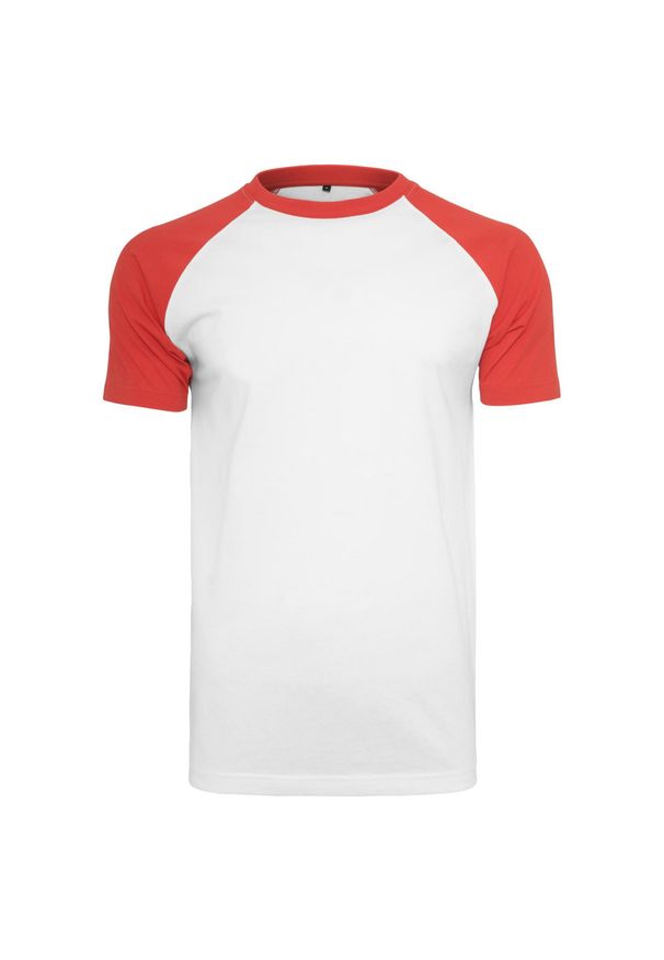 BUILD YOUR BRAND - Kontrastowa Koszulka Raglan Unisex Dla Dorosłych. Kolor: biały, czerwony, wielokolorowy. Długość rękawa: raglanowy rękaw