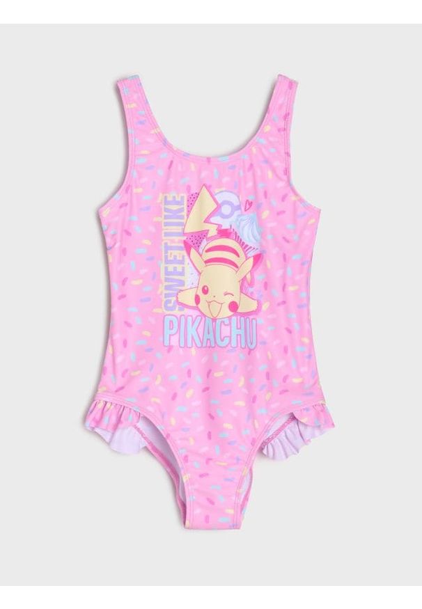 Sinsay - Jednoczęściowy strój kąpielowy z falbaną Pokémon - różowy. Kolor: różowy