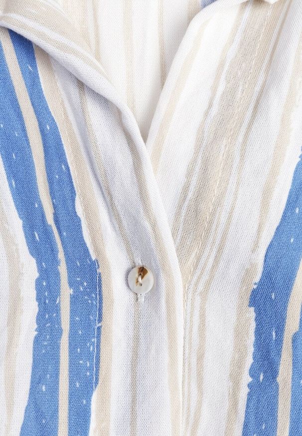 Renee - Beżowo-Niebieska Casualowa Koszula z Bawełny w Paski Sileata. Okazja: na co dzień. Kolor: beżowy. Materiał: bawełna. Wzór: paski. Styl: casual