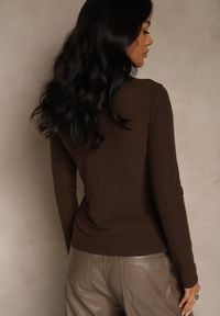 Renee - Brązowa Półtransparentna Bluzka Longsleeve ze Stójką z Dodatkiem Wiskozy Tusliana. Okazja: na imprezę. Typ kołnierza: kołnierzyk stójkowy. Kolor: brązowy. Materiał: wiskoza. Długość rękawa: długi rękaw #4