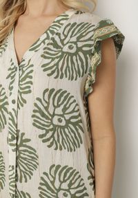 Born2be - Zielona Koszulowa Sukienka z Wiskozą i Geometrycznym Wzorem Siledia. Okazja: na co dzień. Typ kołnierza: kołnierz z falbankami. Kolor: zielony. Materiał: wiskoza. Wzór: geometria. Typ sukienki: koszulowe. Styl: casual, elegancki #6