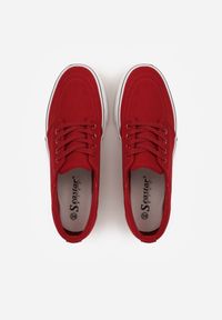 Born2be - Czerwone Klasyczne Tenisówki z Ozdobnym Paskiem przy Podeszwie Ranora. Zapięcie: pasek. Kolor: czerwony. Materiał: jeans, dresówka. Szerokość cholewki: normalna. Wzór: gładki. Styl: klasyczny #5