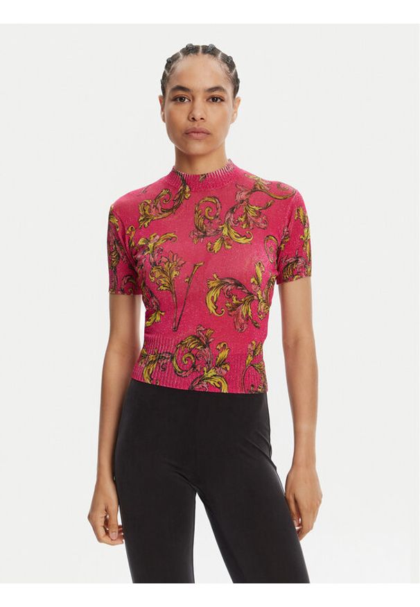 Versace Jeans Couture Sweter 78HAFM07 Różowy Slim Fit. Kolor: różowy. Materiał: wiskoza
