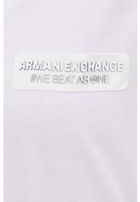 Armani Exchange t-shirt bawełniany kolor biały. Kolor: biały. Materiał: bawełna. Długość rękawa: krótki rękaw. Długość: krótkie. Wzór: aplikacja #4