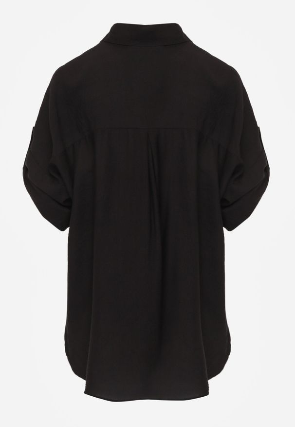 Born2be - Czarna Nietoperzowa Koszula z Wiskozy z Haftem i Podpinanymi Rękawami Jilyla. Okazja: na co dzień, do pracy. Kolor: czarny. Materiał: wiskoza. Długość: długie. Wzór: haft. Styl: casual, elegancki