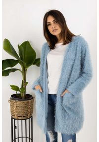 Nommo - Włochaty Sweter bez Zapięcia z Kieszeniami - Jasno Niebieski. Kolor: niebieski. Materiał: poliester #1