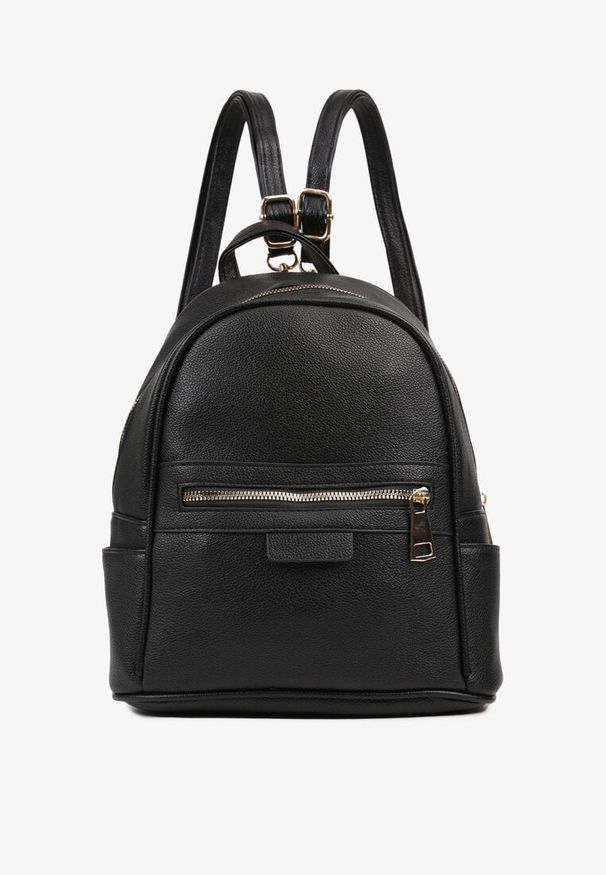 Born2be - Czarny Mały Plecak z Metaliczną Aplikacją i Suwakiem Pasmoria. Kolor: czarny. Materiał: jeans. Wzór: aplikacja. Styl: elegancki, casual