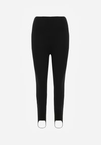Born2be - Czarne Gładkie Legginsy z Wysokim Stanem i Zapiętkami Nimesa. Okazja: na co dzień. Stan: podwyższony. Kolor: czarny. Wzór: gładki. Styl: casual, sportowy #2