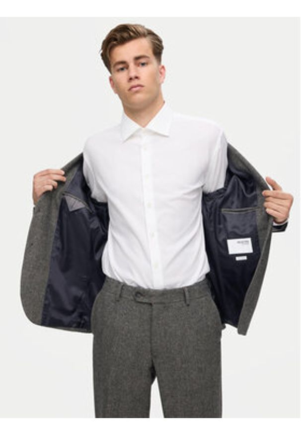 Selected Homme Marynarka 16094332 Szary Slim Fit. Kolor: szary. Materiał: syntetyk