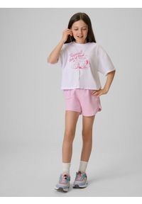 4f - 4F T-shirt loose crop top z nadrukiem dziewczęcy - biały 146/152 (10-12 lat). Okazja: na uczelnię, na co dzień, na spacer. Kolor: biały. Materiał: materiał, bawełna, skóra, dzianina. Długość: krótkie. Wzór: nadruk. Sezon: lato. Styl: casual #2