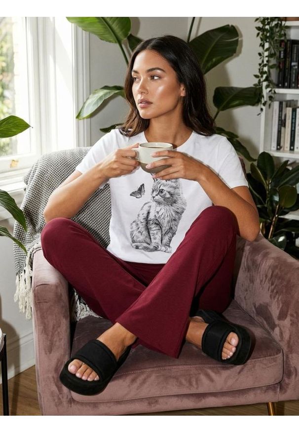 Sinsay - Bawełniana koszulka z nadrukiem - biały. Kolor: biały. Materiał: bawełna. Wzór: nadruk